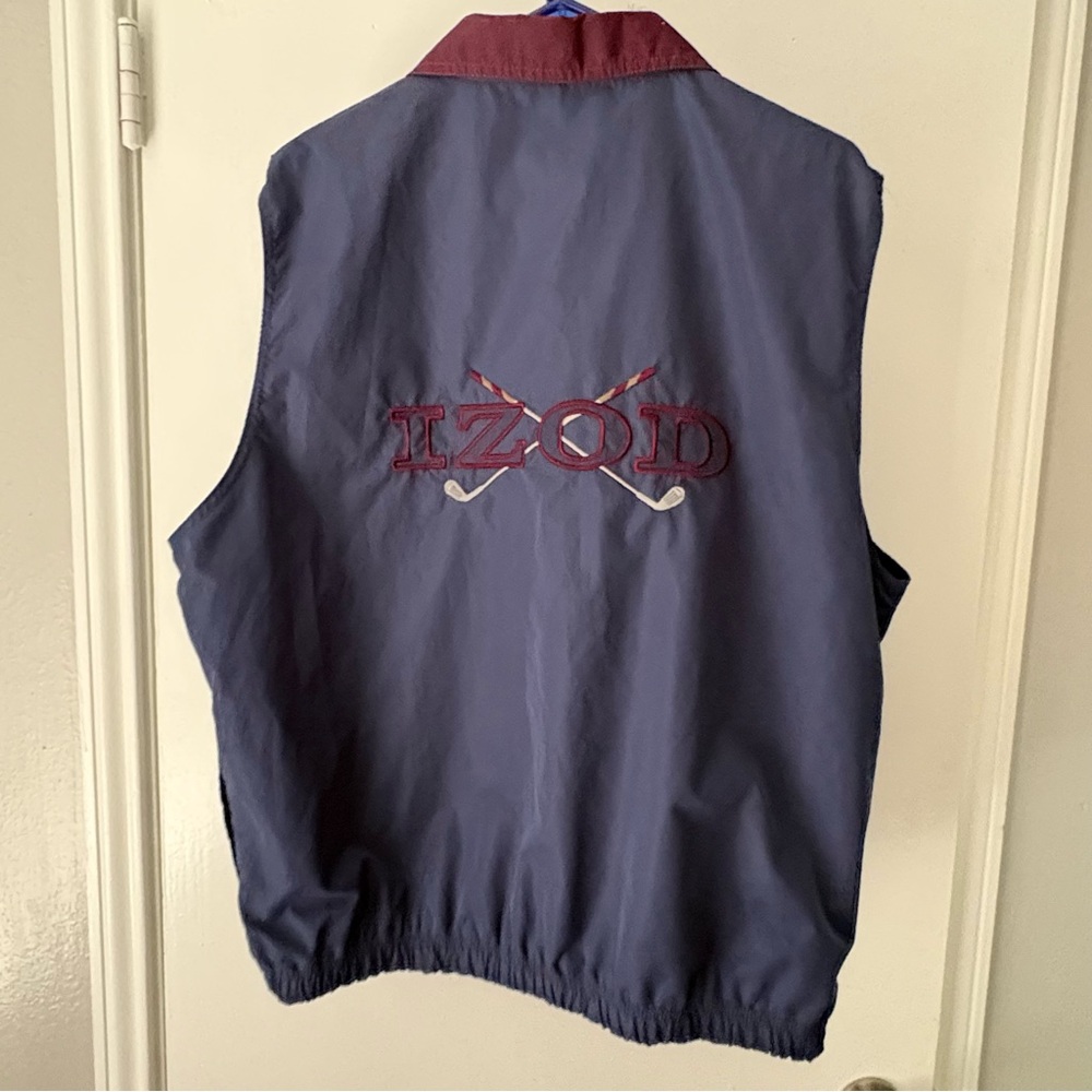 Vintage IZOD Men’s Large Blue and Burgundy Emboridered Full Zip Golf Vest